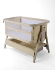 CoZee Zen sand baby crib with white mattress on a white background