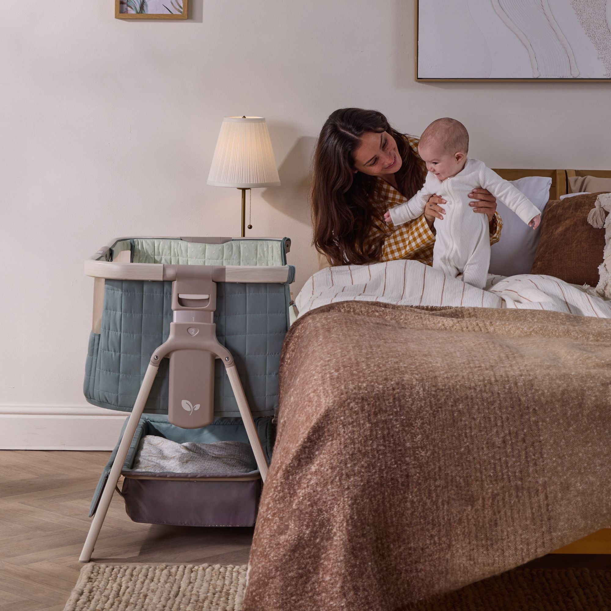 CoZee Sense Bedside Crib - Whitewash / Kelp | Tutti Bambini