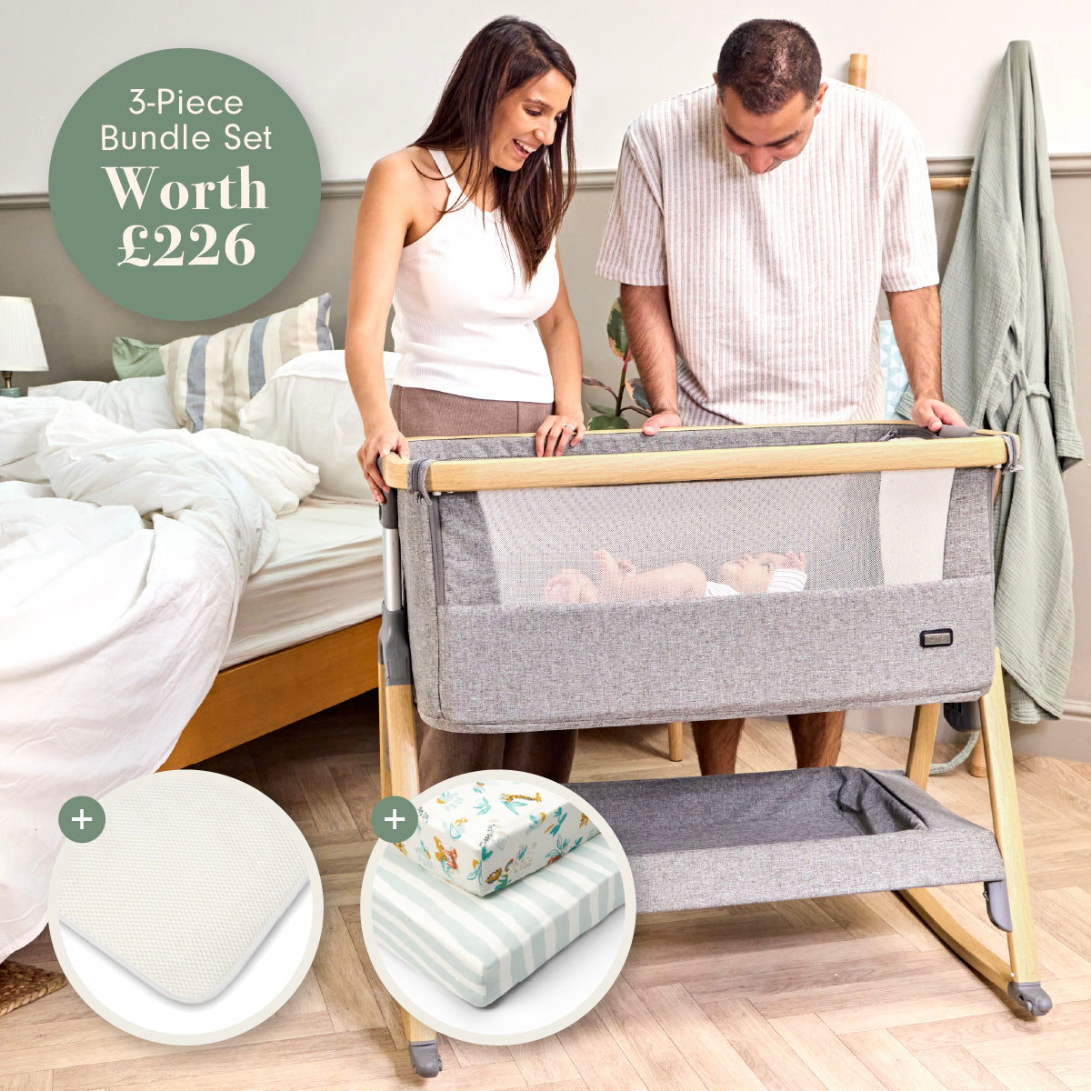 CoZee Bedside Crib Bundle - Run Wild