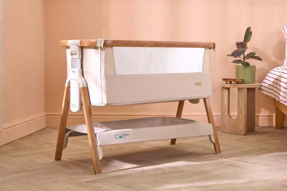 CoZee next to me cribs with adjustable height, and a breathable air-mesh mattress