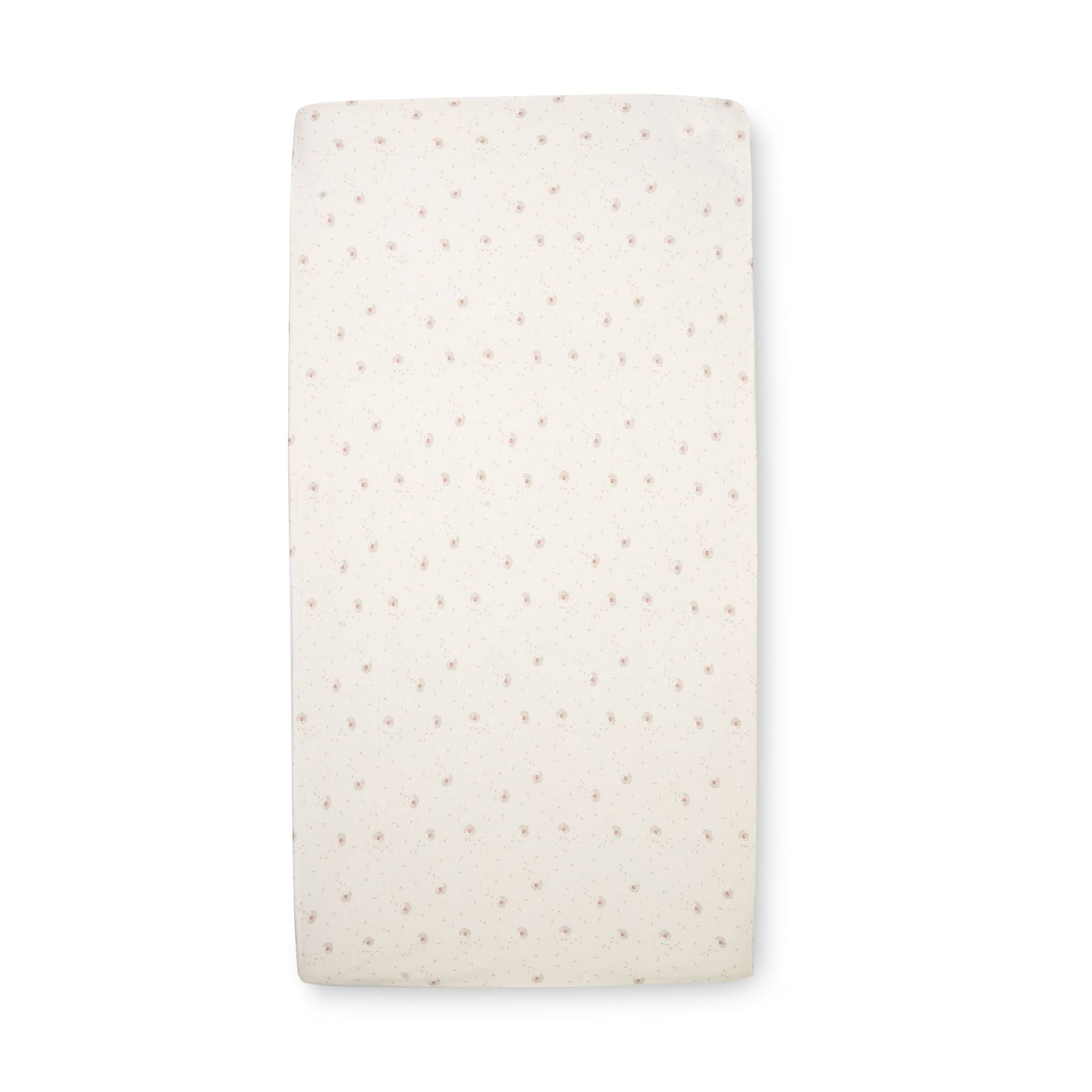 Cocoon cot bed sheets with a flower print in beige and grey tones