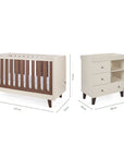 Dimensions of the Origin Como 2 Piece Nursery Furniture Set which includes a cot bed and chest changer.