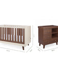 Dimensions of the Origin Como 2 Piece Nursery Furniture Set which includes a cot bed and chest changer.