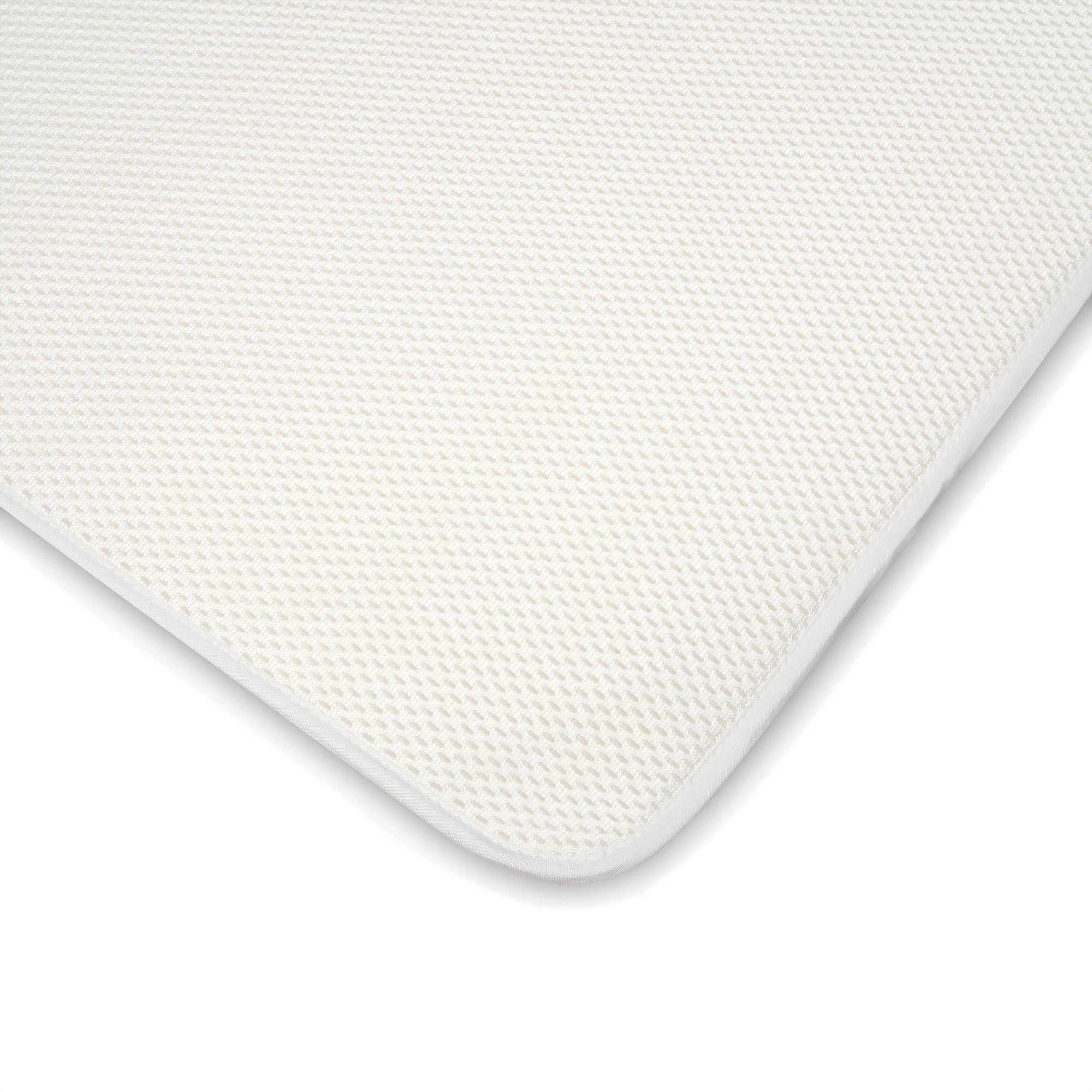 Close-up of breathable cot bed mattress protector with soft 3D mesh surface for improved ventilation and dry comfort