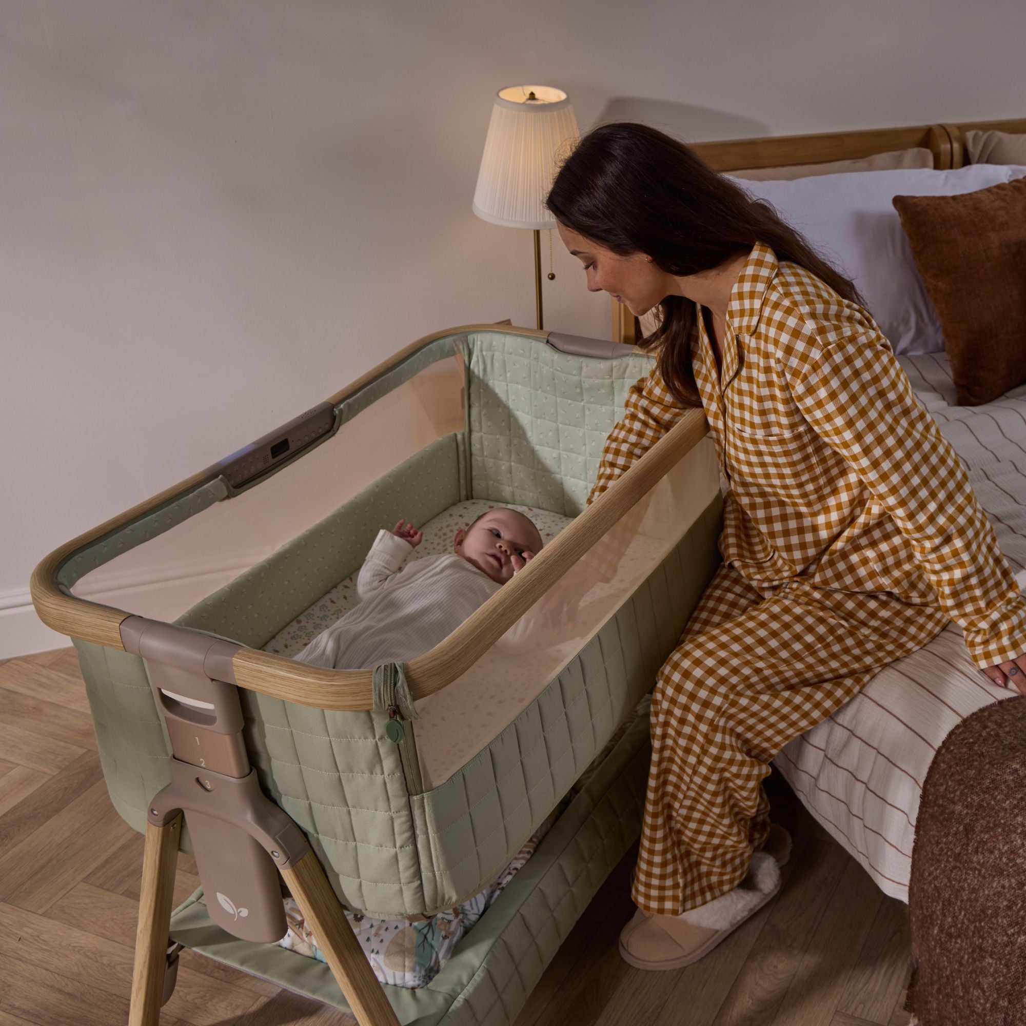 CoZee Sense Bedside Crib - Drifted Oak / Eucalyptus | Tutti Bambini