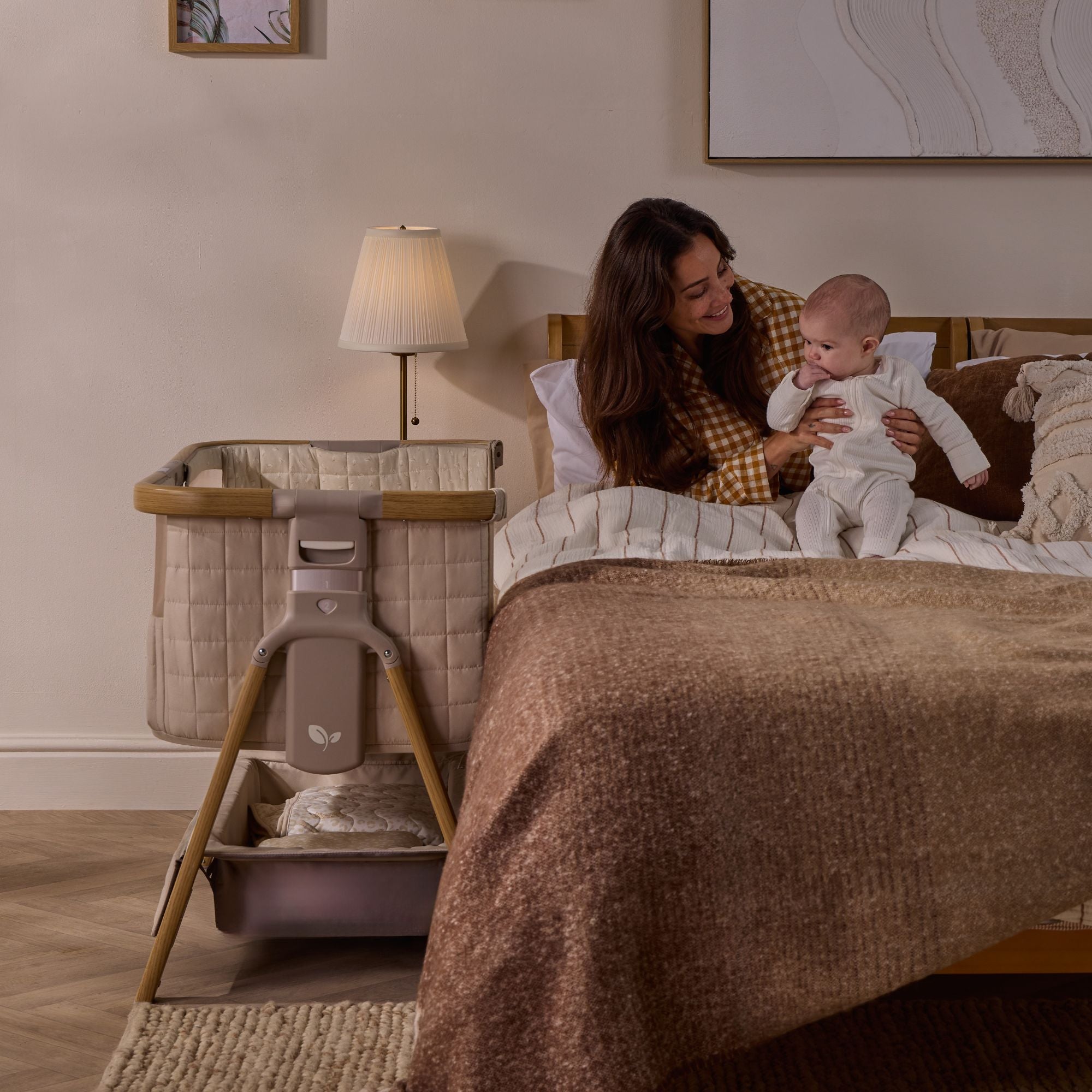 Cozee Sense Bedside Crib - Toasted Oak / Sand | Tutti Bambini