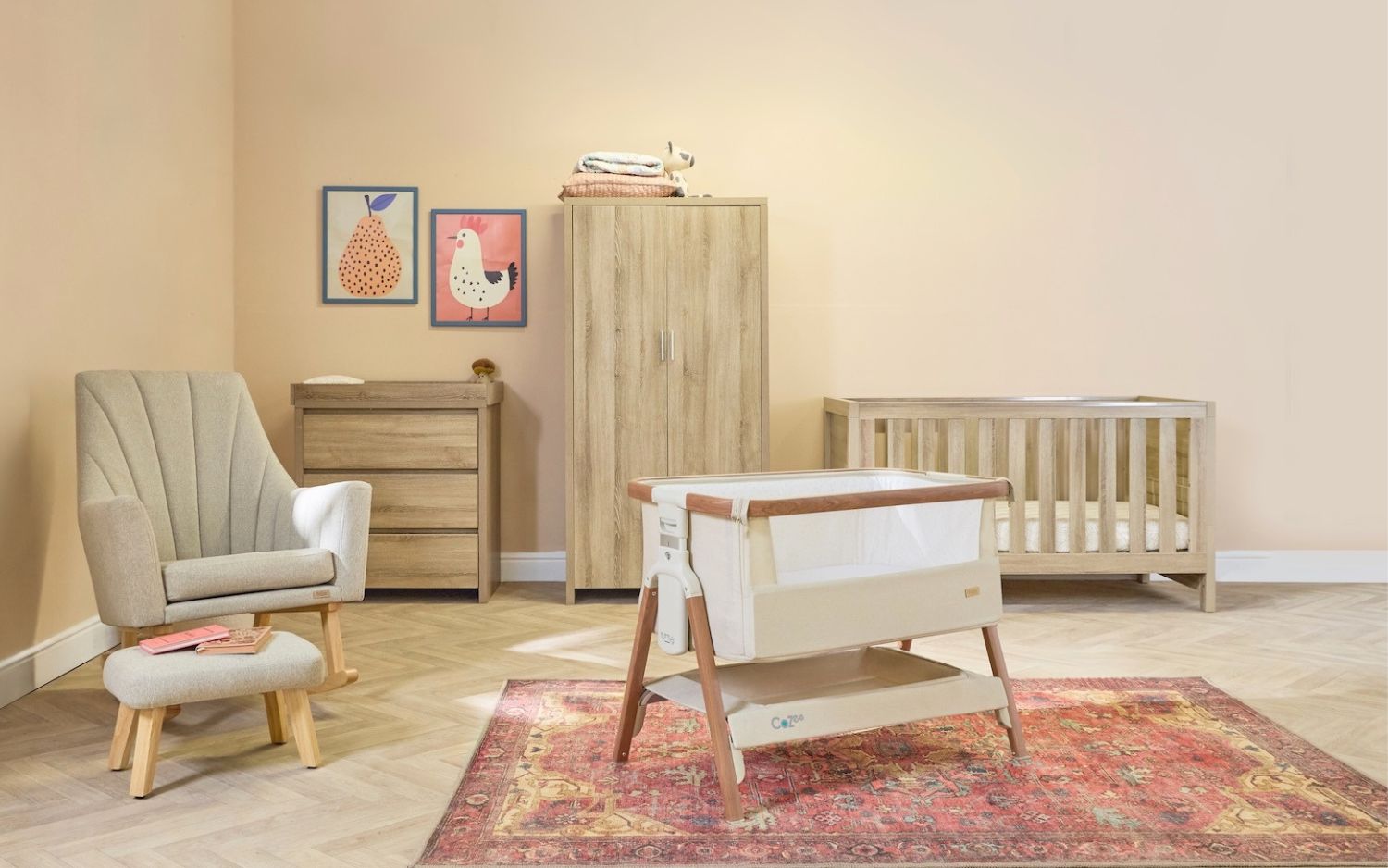 Modena Nursery Bundle With CoZee Bedside Crib (5 Piece)