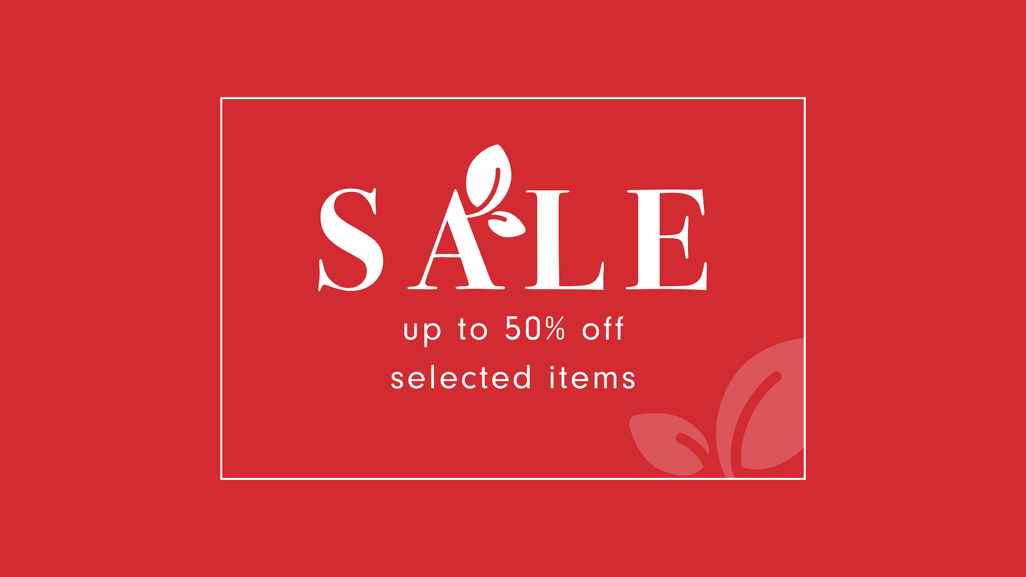 Red background with 'SALE up to 50% off selected items' text