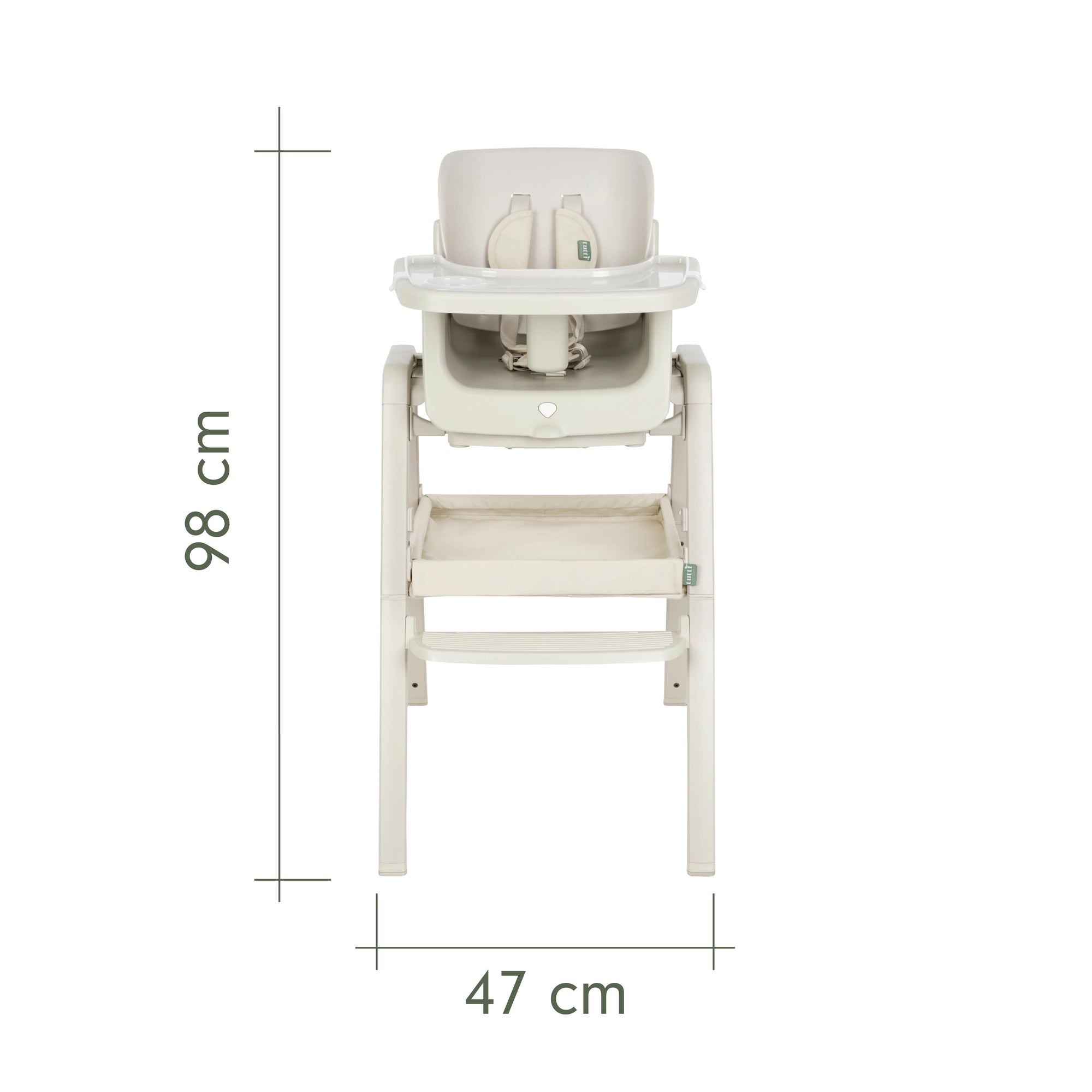 Nova Maison Highchair with dimensions labelled on a white background