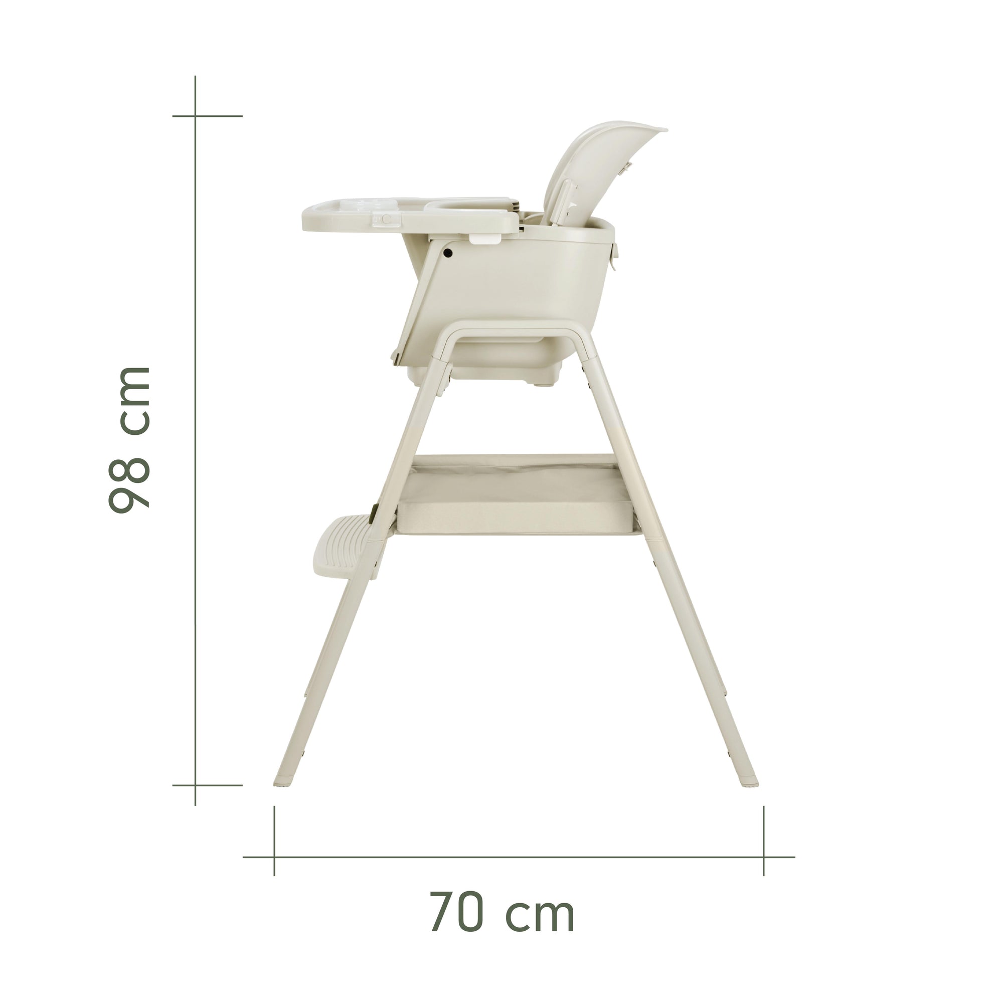 Nova Maison Highchair with dimensions labelled on a white background