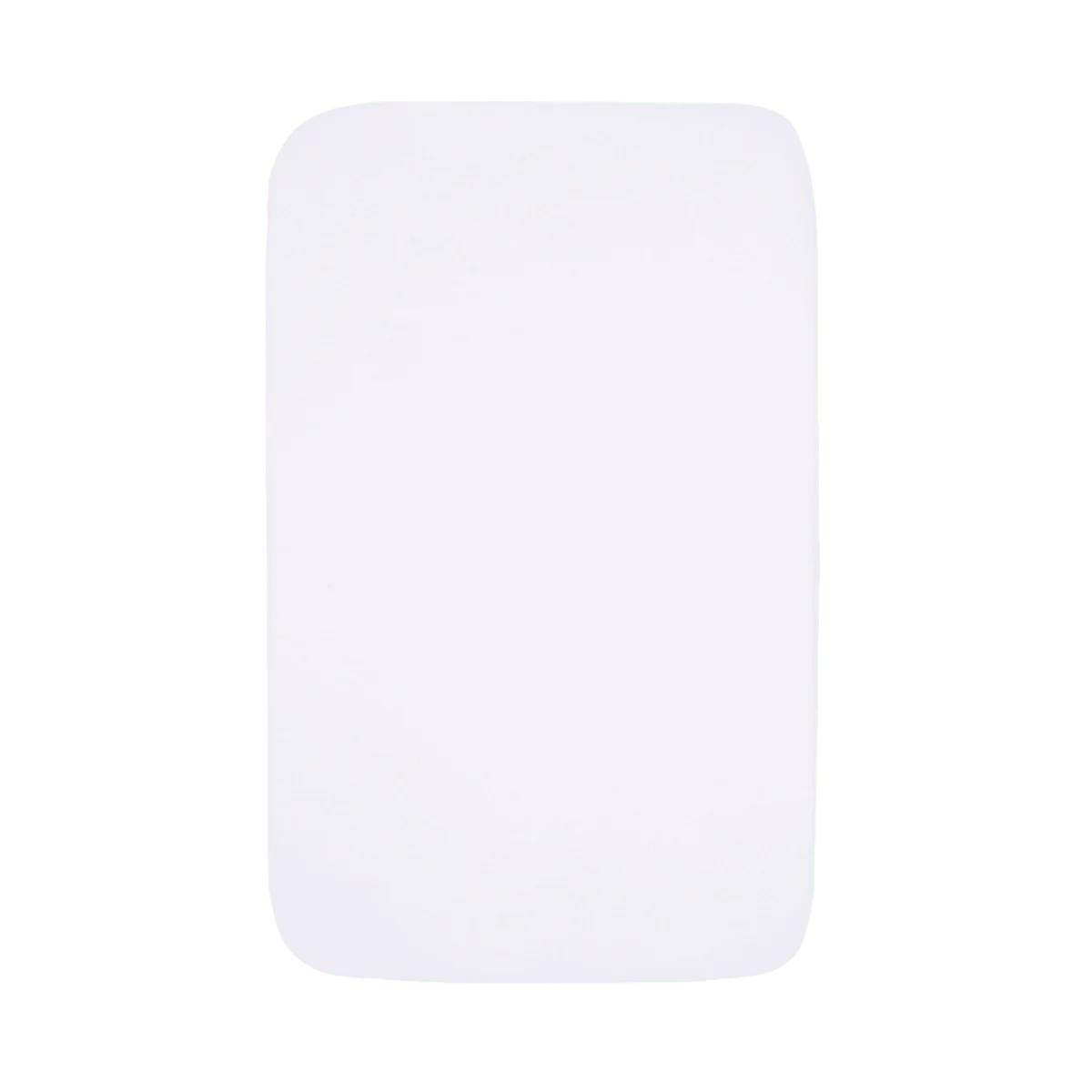 Cutout view of the Essentials crib fitted sheet in white, made from soft, breathable fabric for a snug and comfortable sleep surface