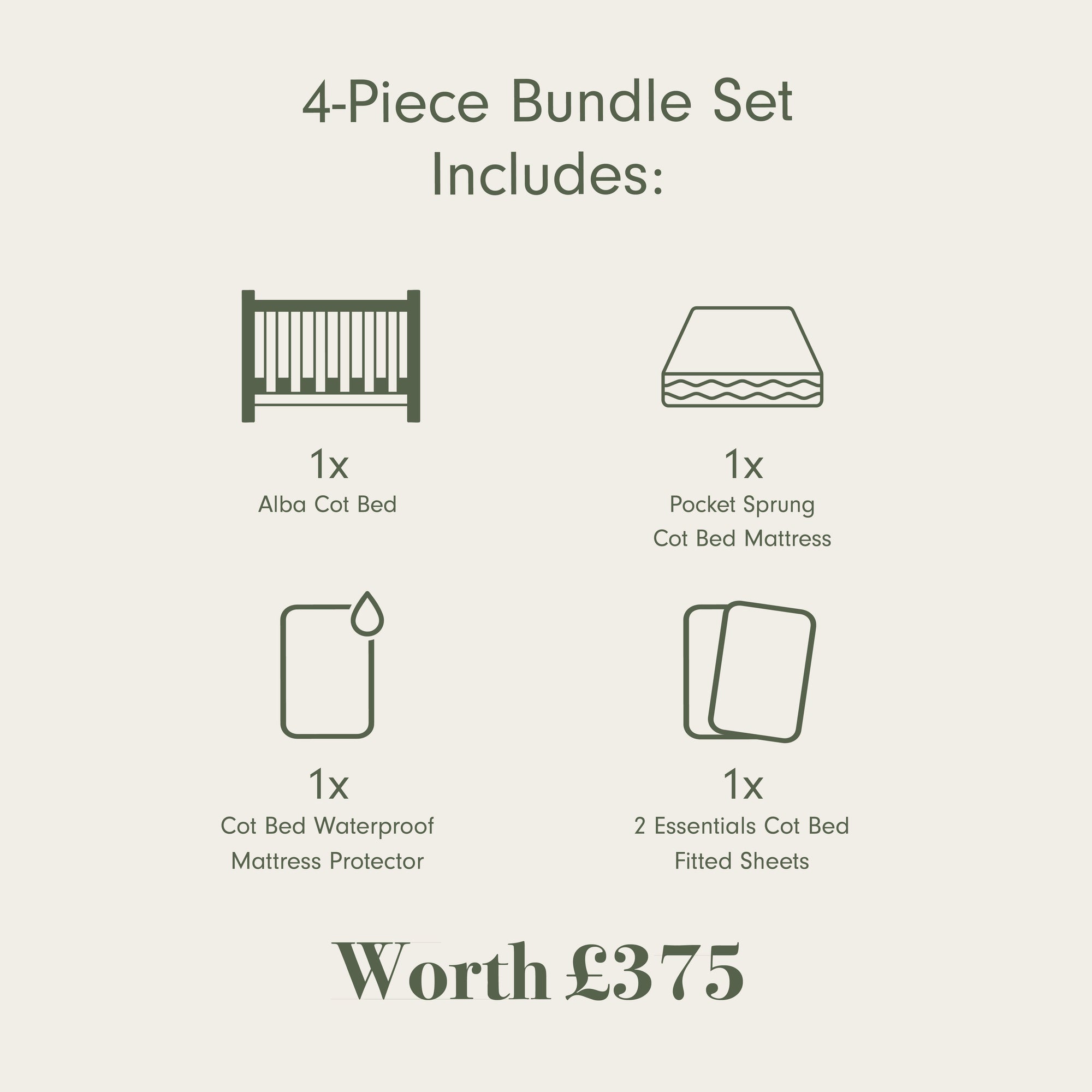 Essentials Alba Cot Bed, Mattress &amp; Bedding Bundle