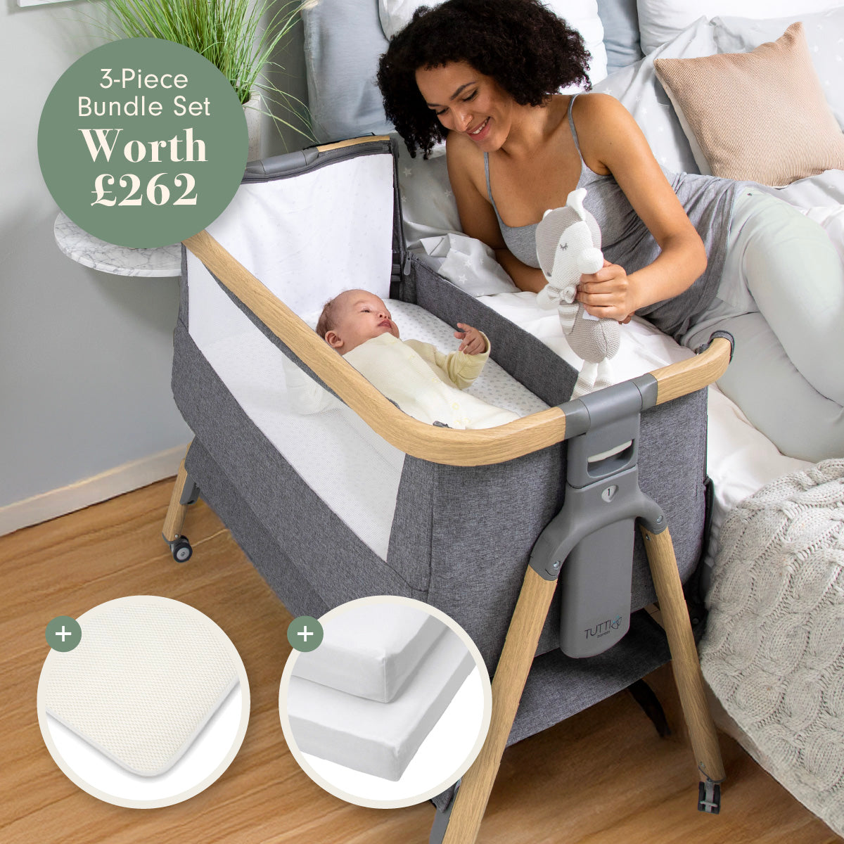 Essentials CoZee Air Bedside Crib &amp; Bedding Bundle