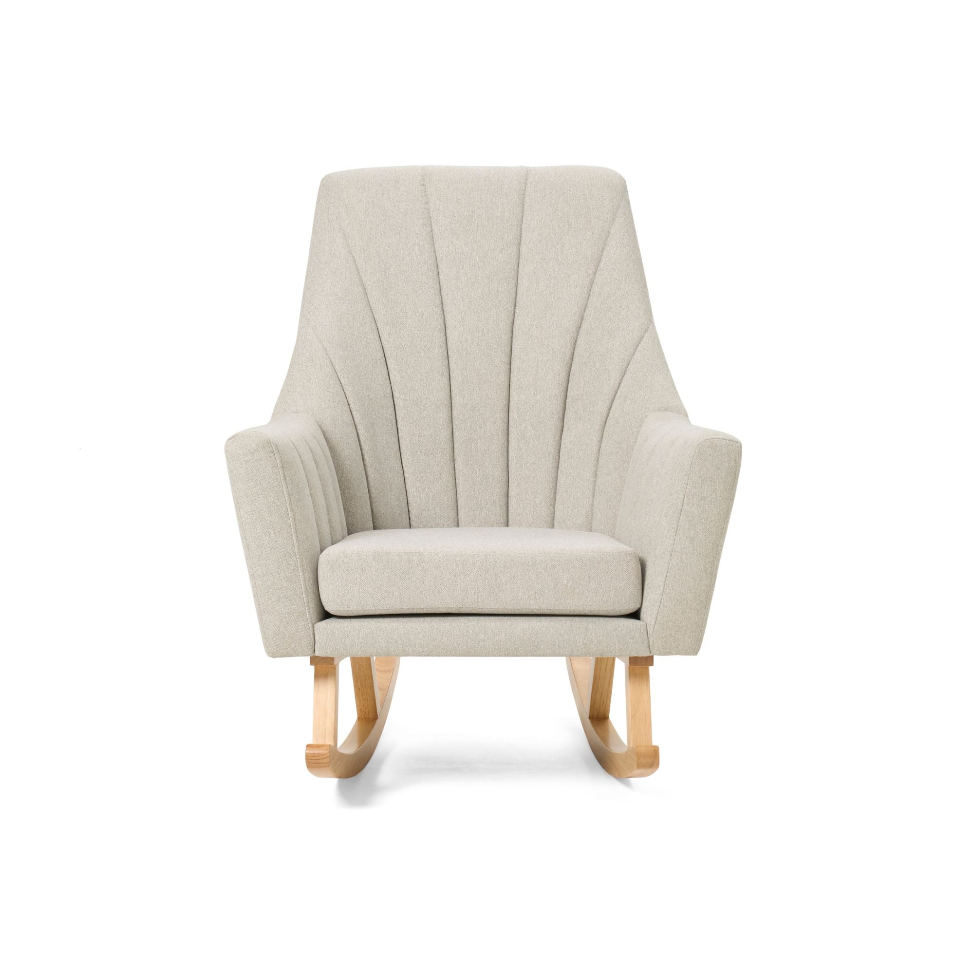 Front-facing view of the Jonah rocking chair in Pebble with a curved backrest design and padded seat for optimal comfort.