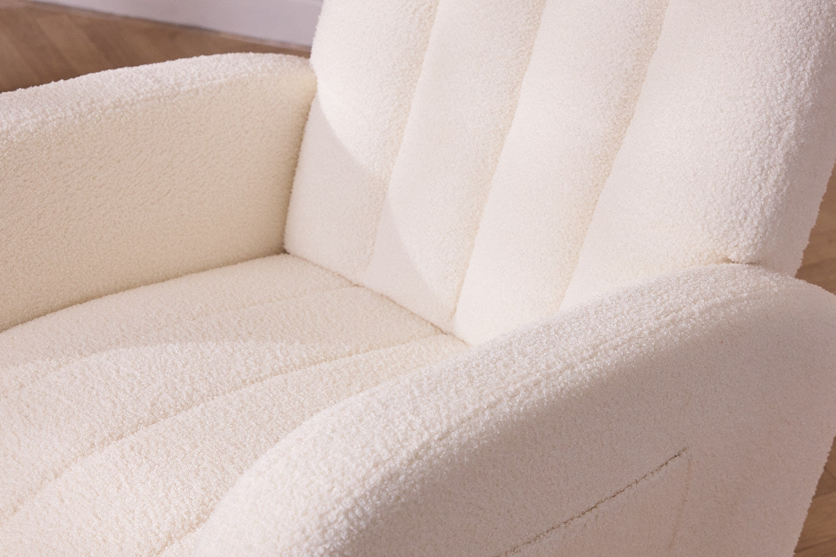 Close-up of a textured white chair with a blurred background