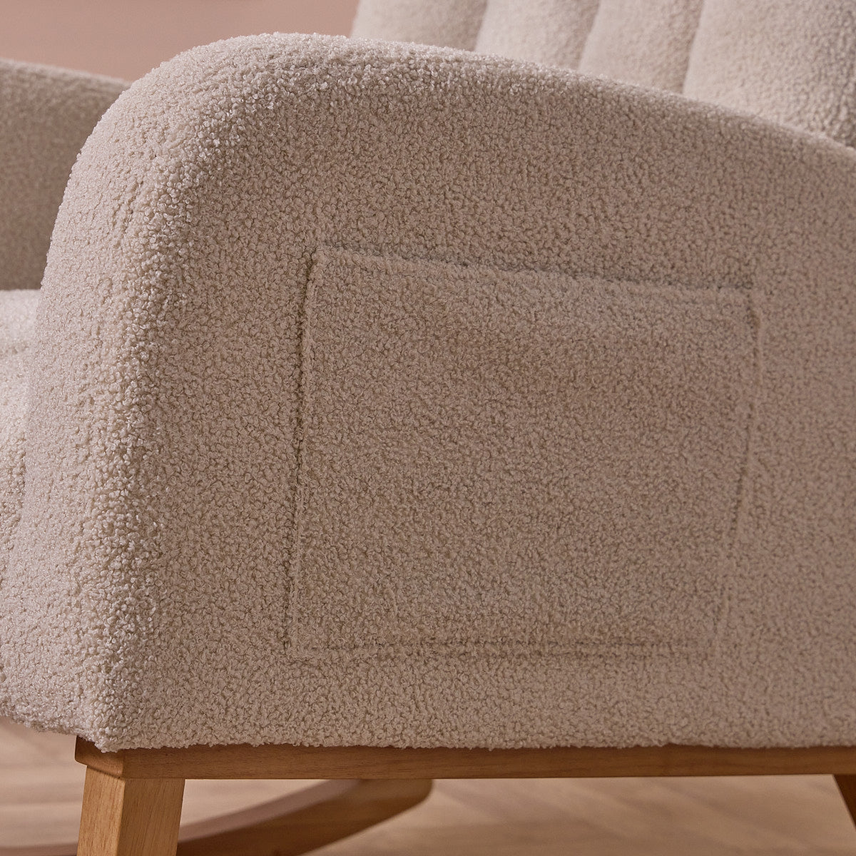 Close-up of the side pocket of the Luca Rocking Chair.