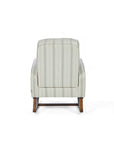 A back view of the Luca rocking chair in cashmere vintage stripe with walnut rocking chair legs in a white background.
