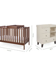 Dimensions of the Origin Malmo 2pc Nursery Furniture Set which includes a cot bed and chest changer.