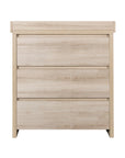 The Modena Changing Unit in Oak offers a modern look with three drawers and a removable changer.