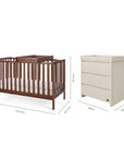 Dimensions of the Origin Malmo 2pc Nursery Furniture Set which includes a cot bed and chest changer.