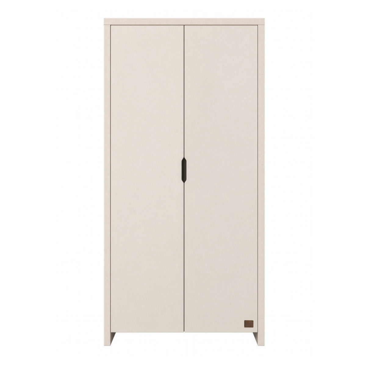 A nursery wardrobe in white with closed doors, providing a sleek and contemporary storage solution for children's bedrooms, shown on white background.