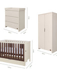 Dimensions of the Origin Riley 3 Piece Nursery Furniture Set which includes a chest changer, cot bed and nursery wardrobe.