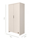 An infographic of a tall two-door nursery wardrobe shown on a white background with dimension lines indicating 170 cm height, 85 cm width, and 50 cm depth.