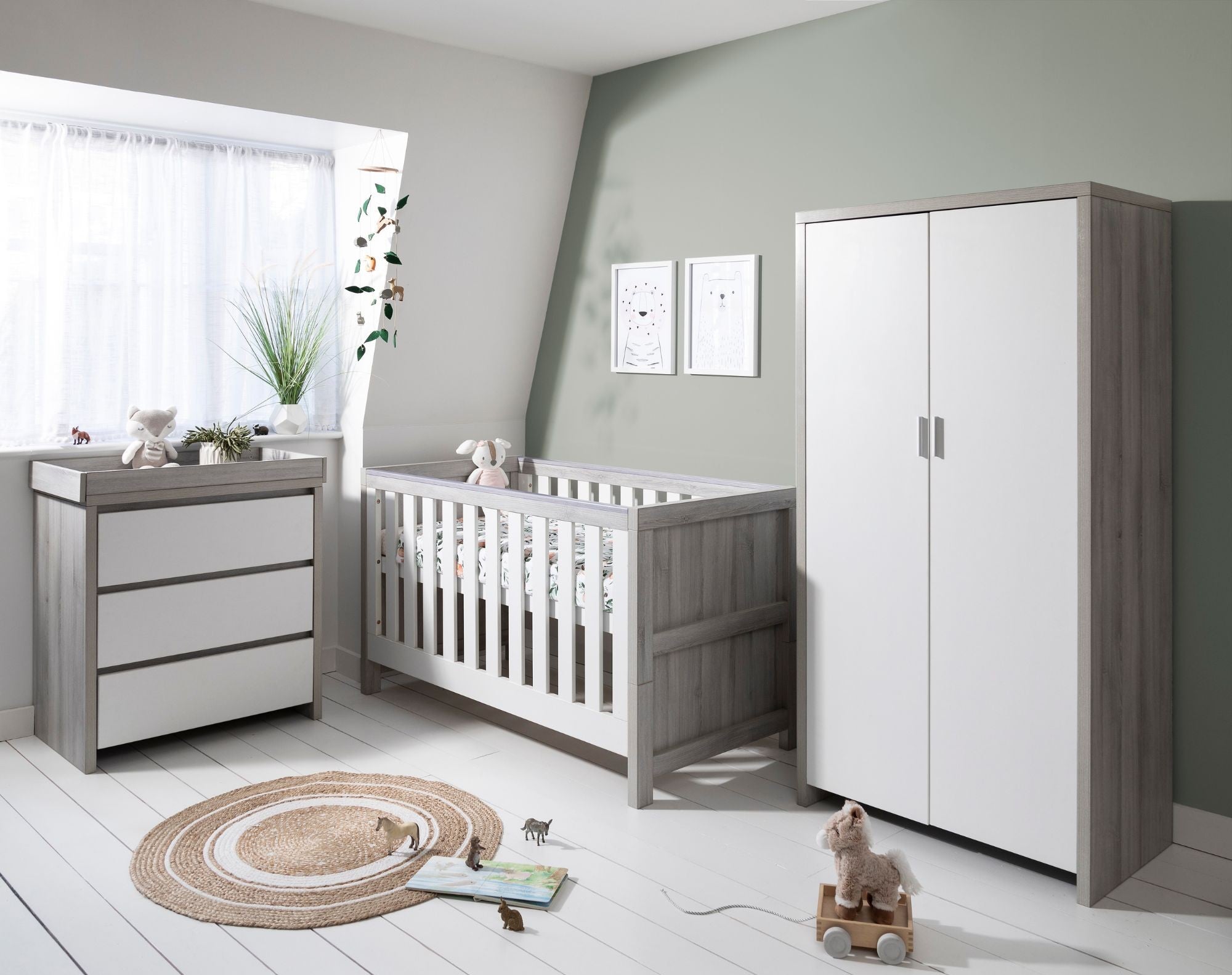 Modena 3 Piece Nursery Furniture Set Grey Ash White | Tutti Bambini