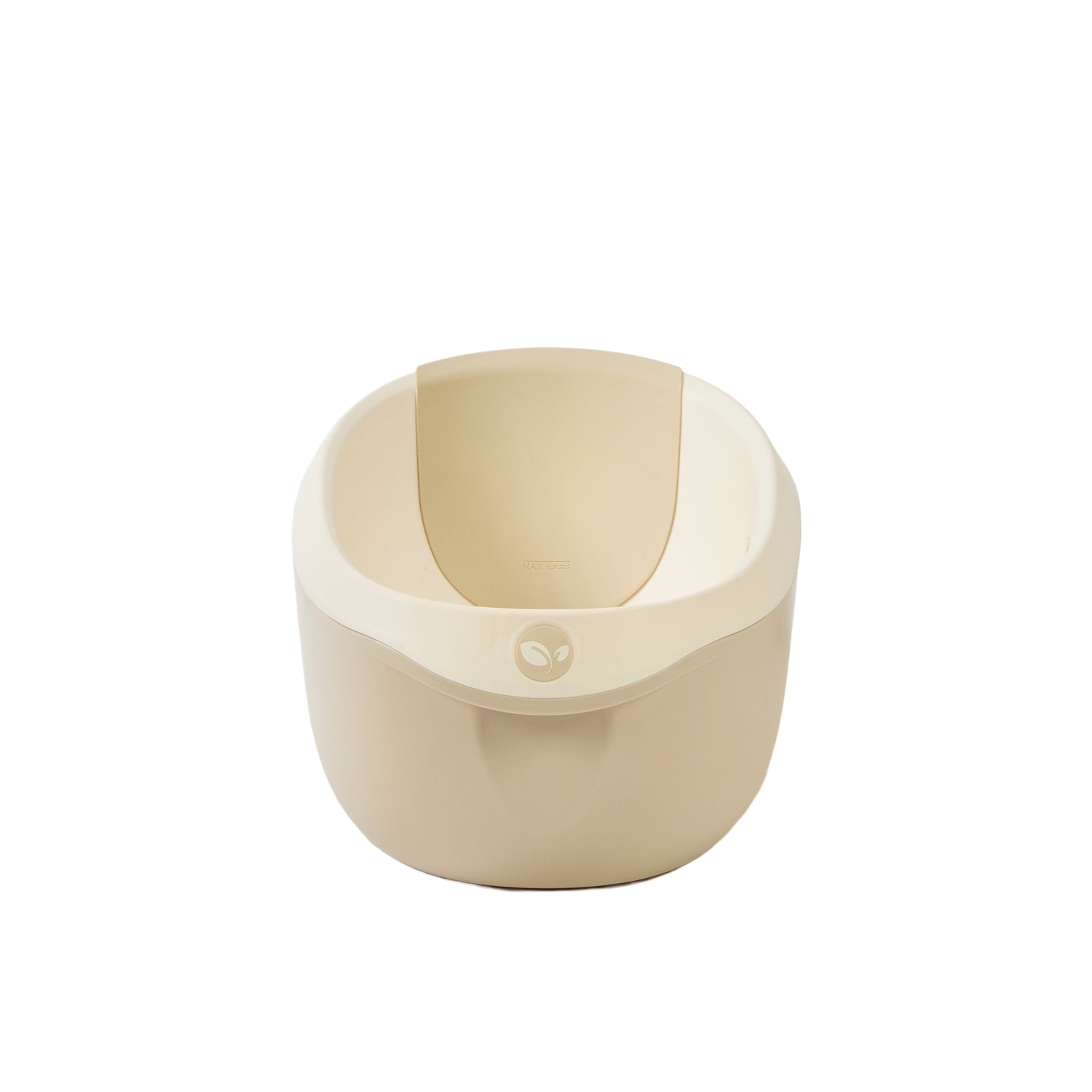 Front view of the Nati Baby Bath in dune featuring a soft neutral finish and modern curved silhouette for everyday bath routines.