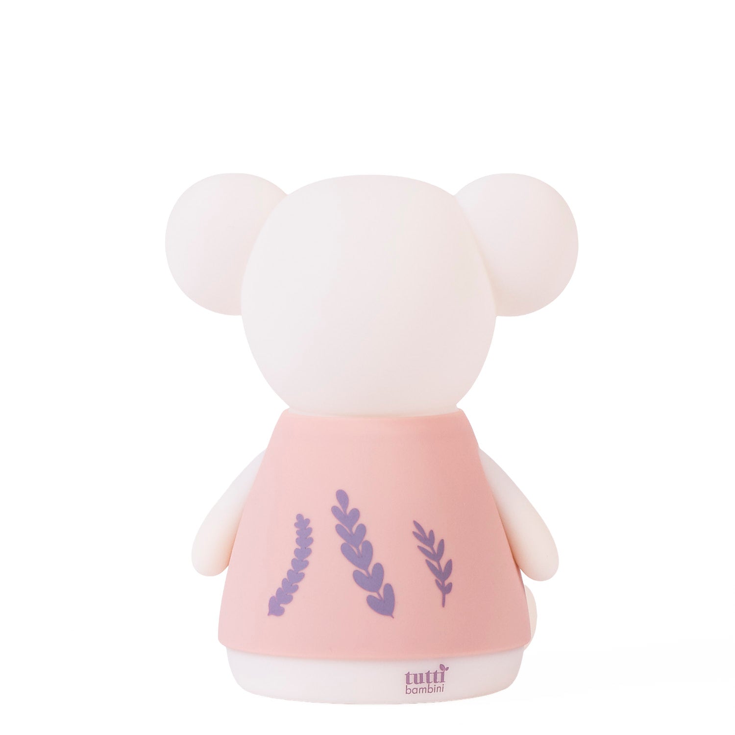 Night light with a pink dress featuring leaf designs on a white background
