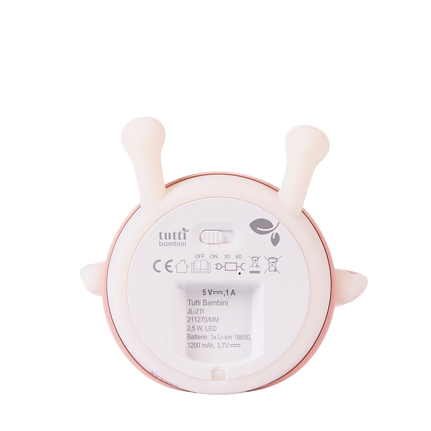 Back view of the mouse-shaped night light showing the on/off switch and battery compartment information, displayed against a white background.