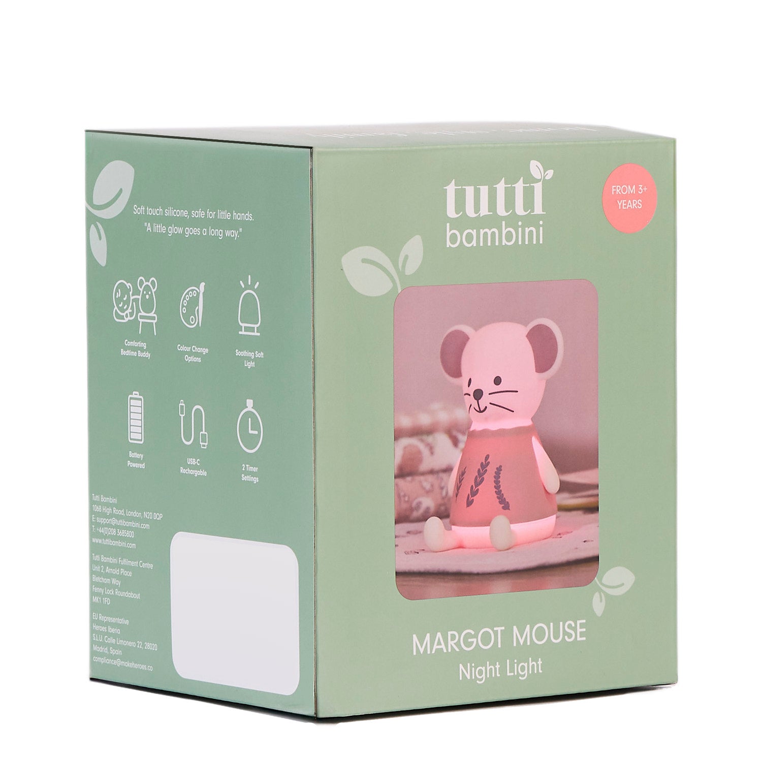 Tutti Bambini Margot Mouse night light packaging on a white background
