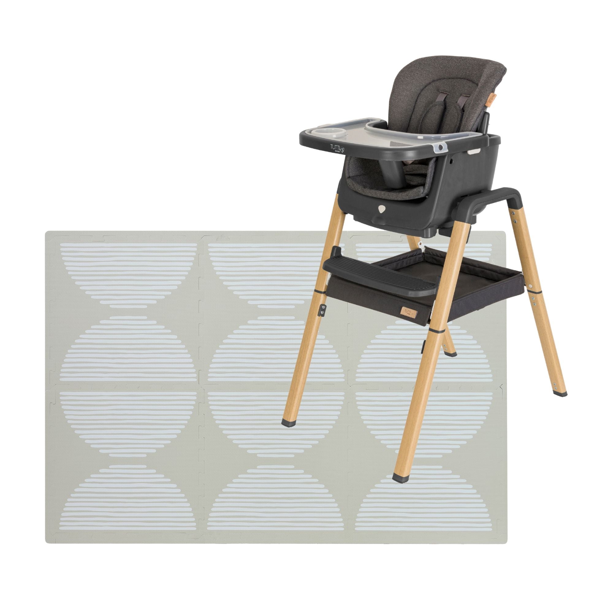 Black and beige high chair on a white background