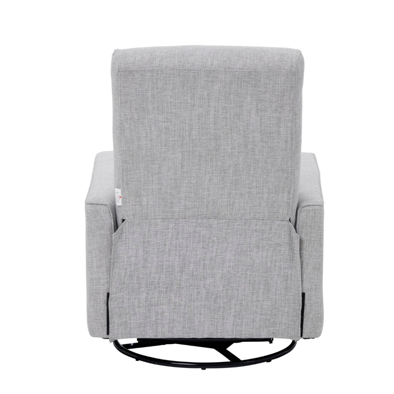 Back of the Paige recliner chair in grey on a white background
