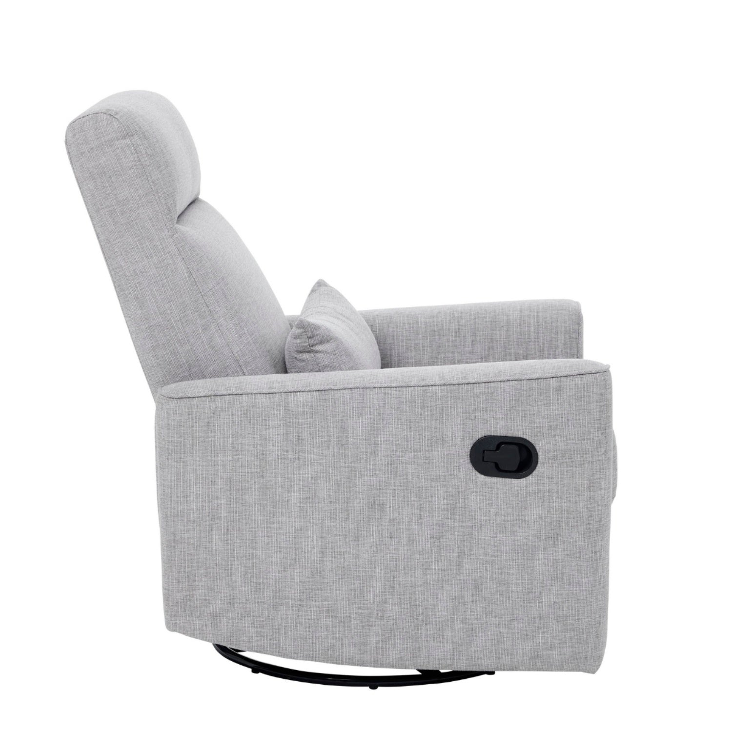 Side image of the Paige recliner chair in grey on a white background