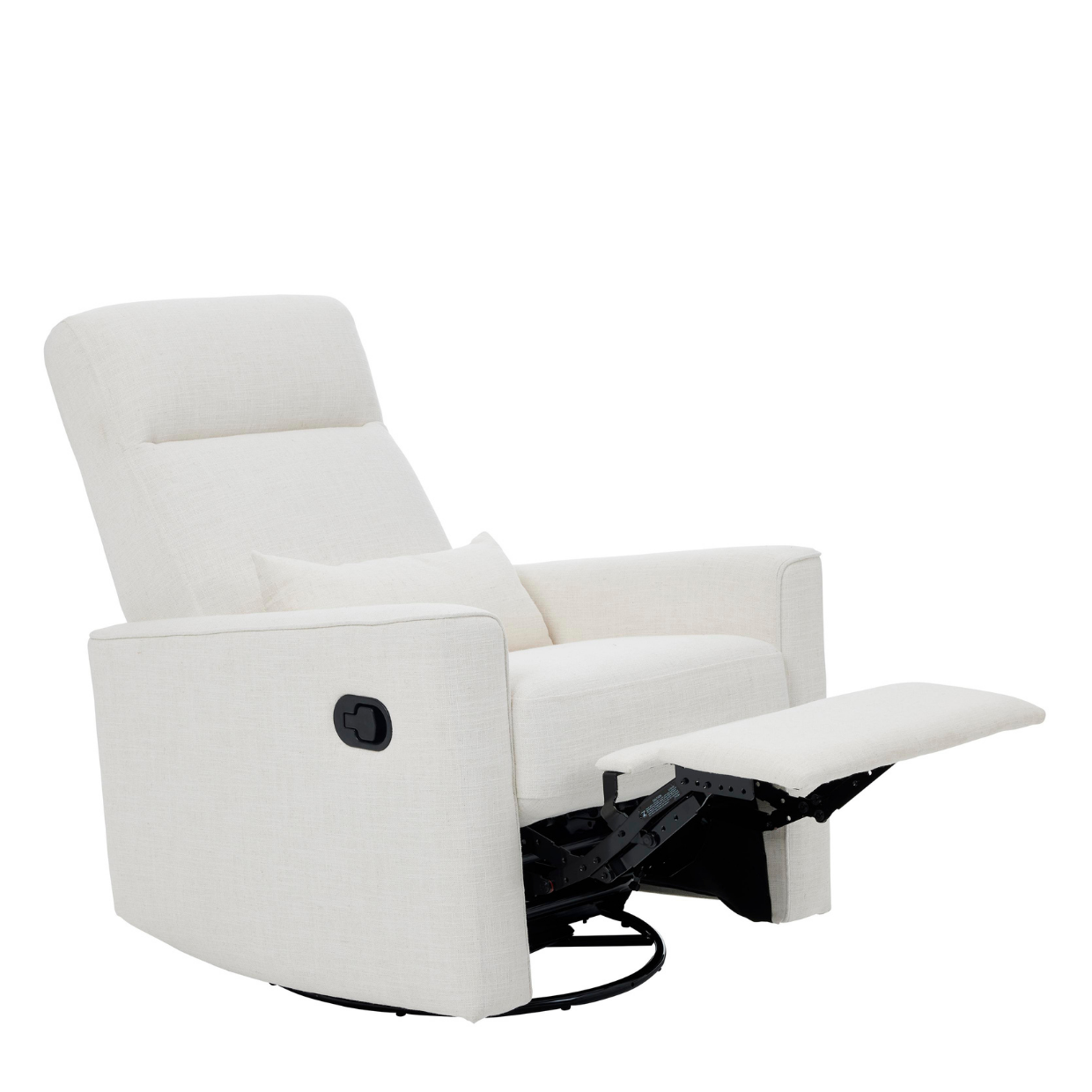 Side image of the Paige recliner chair with the back reclined on a white background