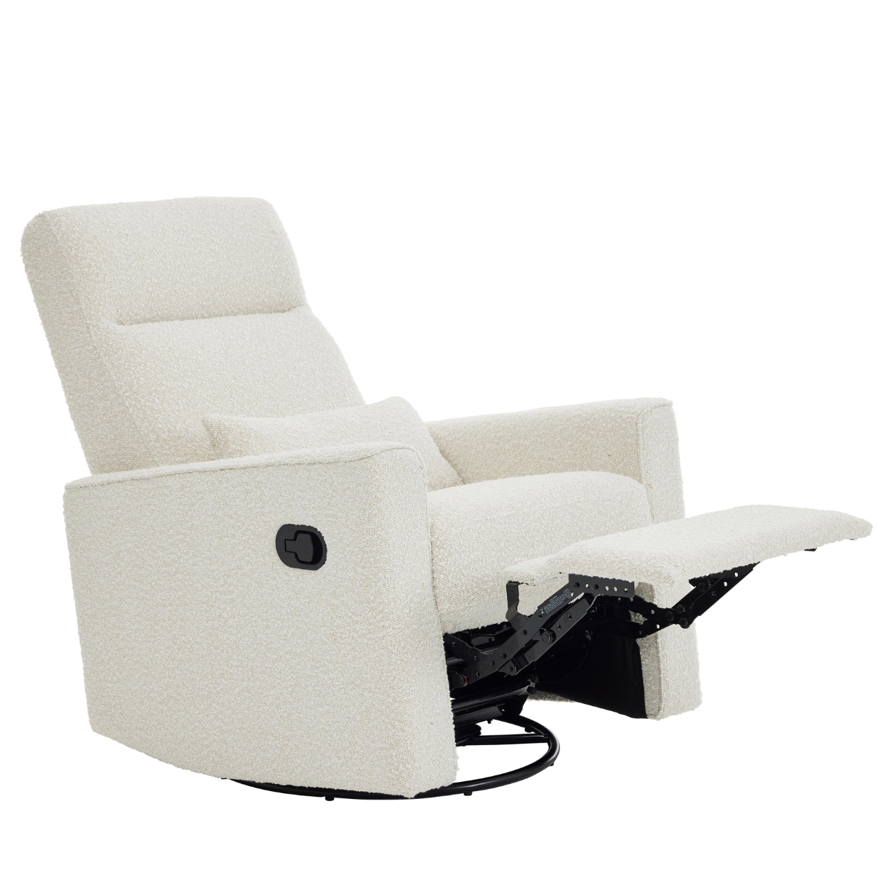 Side image of the Paige recliner chair with the back reclined on a white background