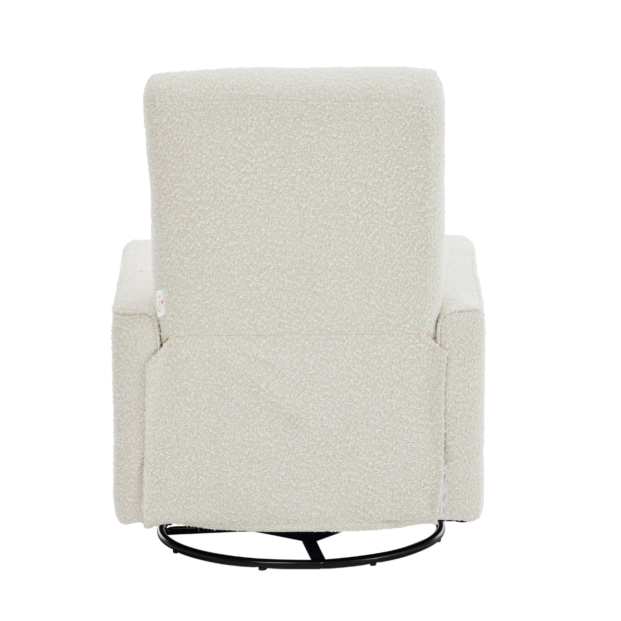 Back view of the Paige Recliner glider nursery chair in a white background.