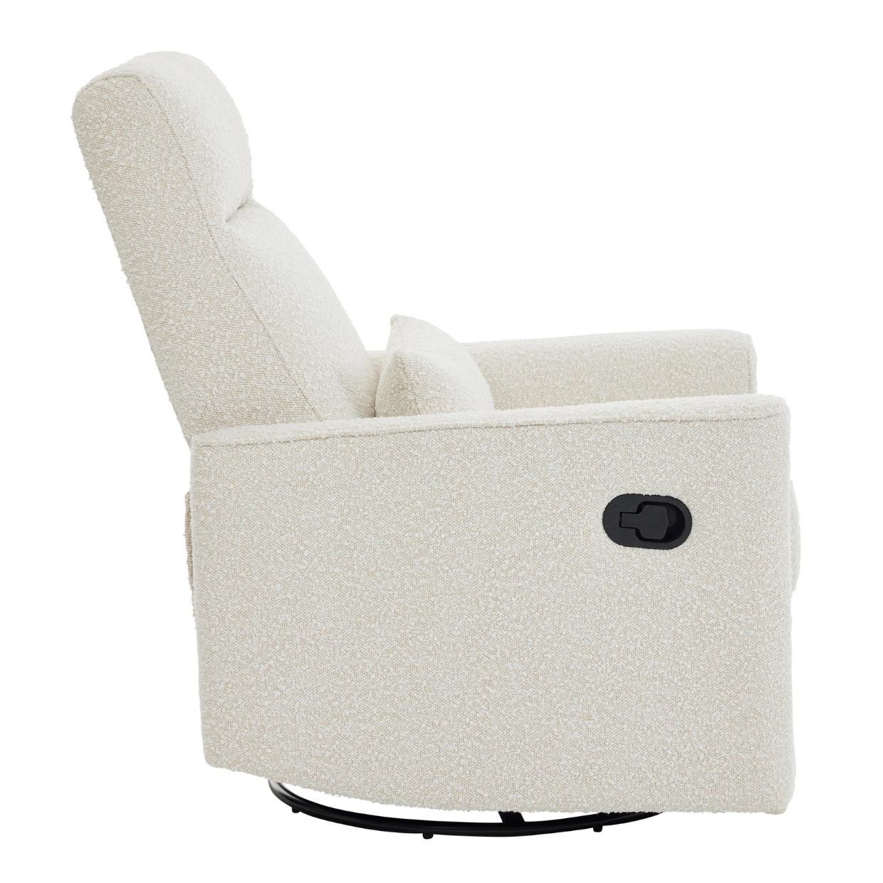 Side view of the Paige Recliner glider nursery chair on a white background