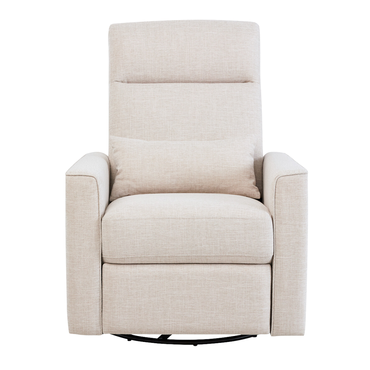 Front view of the Paige recliner chair with white cushions on a white background