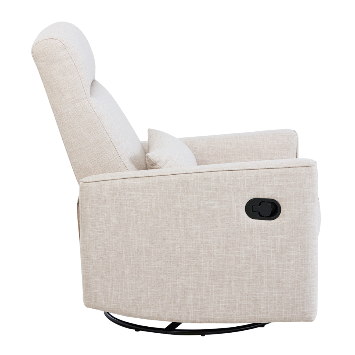 Side image of the Paige recliner chair with white cushions on a white background