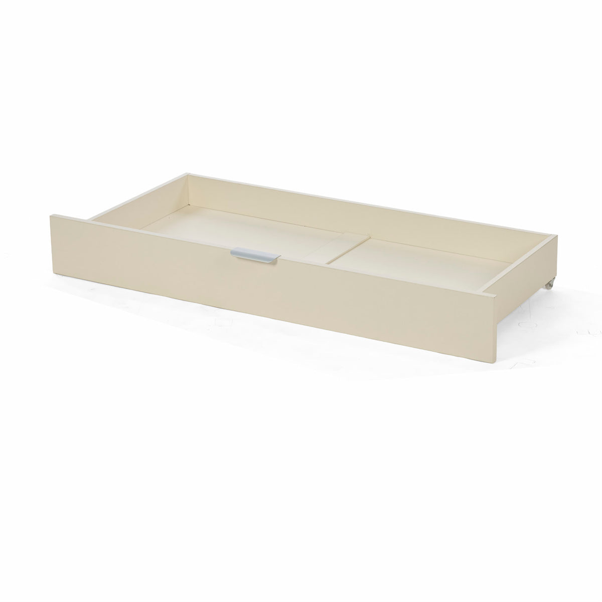 The Riley mini cot bed drawer in cashmere in a white background.