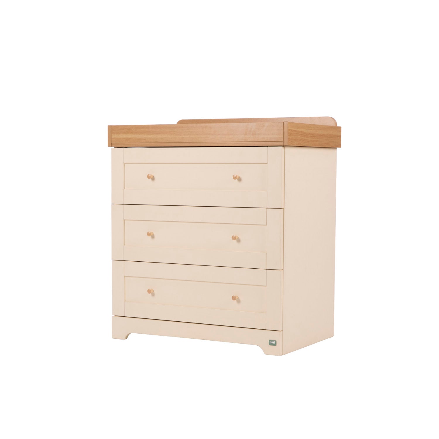 Rio chest of drawers with a light finish and a wooden top on a white background