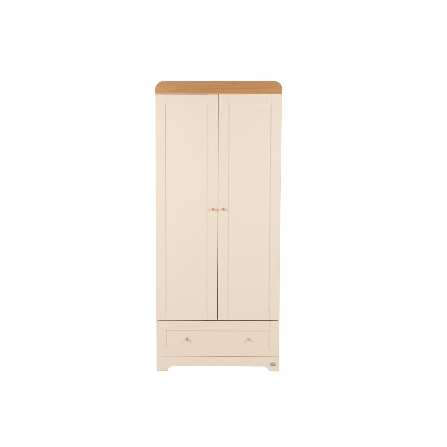 Wooden wardrobe in Cashmere and Honey Oak on a white background