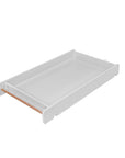 Cutout of the Rio Cot Top Changer in Dove Grey/Oak showing smooth contoured edges and wooden accent bar for coordinated styling and practical changing surface.
