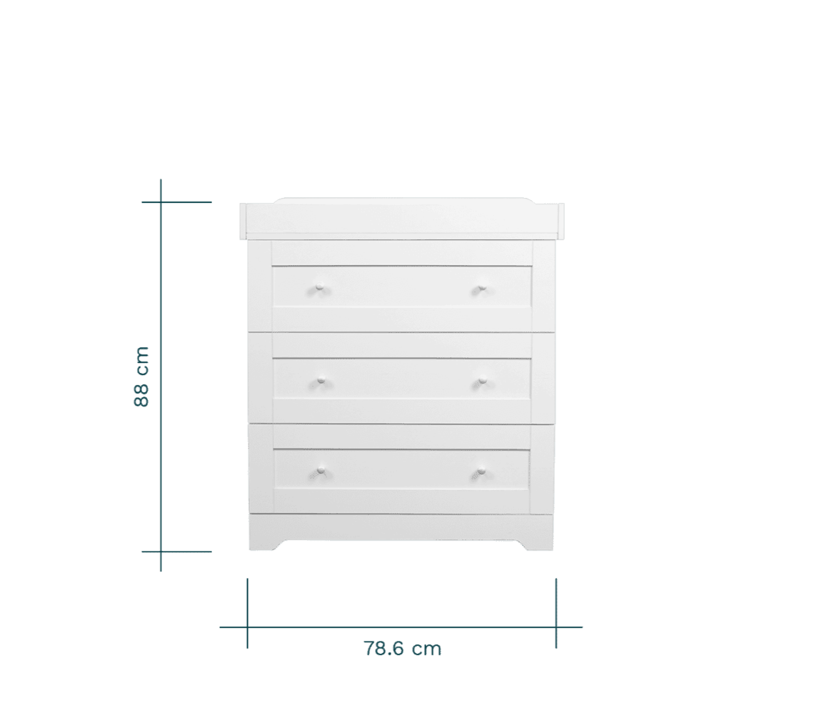 front view showing dimensions of the rio chest changer