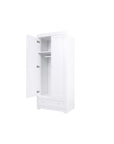 Angled open view of Rio Wardrobe in White showing internal shelf, hanging rail, and spacious bottom drawer for organised nursery storage.