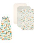 Run Wild set of baby bedding with animal patterns on a white background