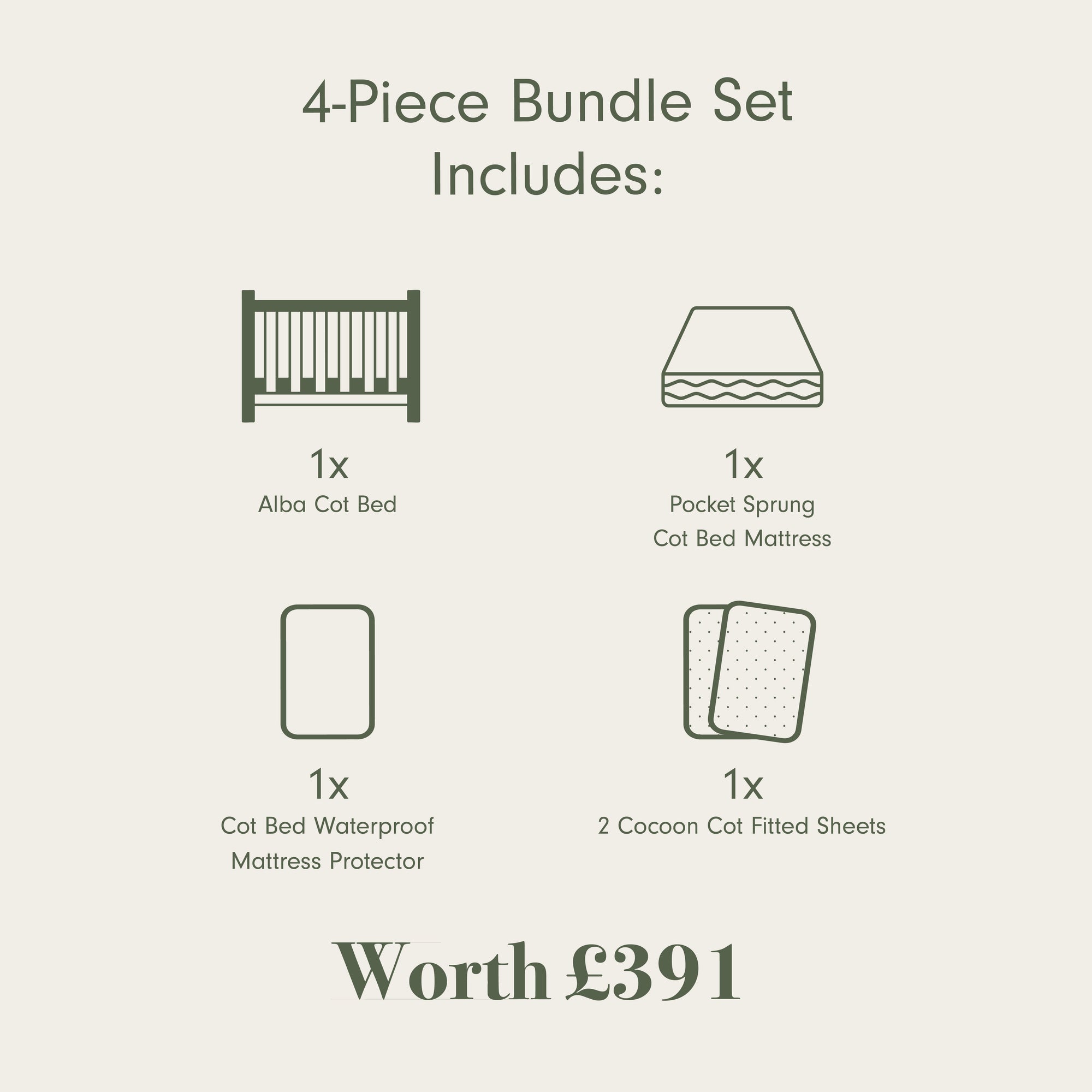 Supreme Alba Cot Bed, Mattress &amp; Bedding Bundle