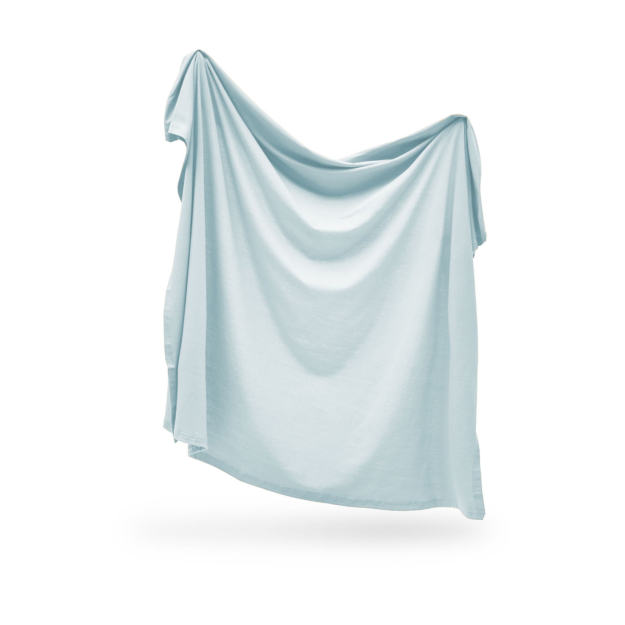 Light blue Swaddle draped over a white background